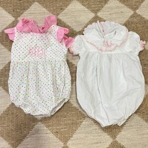 EAA Monogrammed Bundle embroidered bubble romper personalized ruffles bow baby